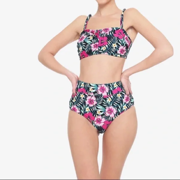 Pink Tropical Floral Swim Top Hot Topic - Picture 4 of 5